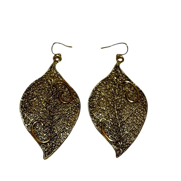 Dangle Antique Gold Egyptian style Leaf Scroll Drop Earrings! - Picture 1 of 4